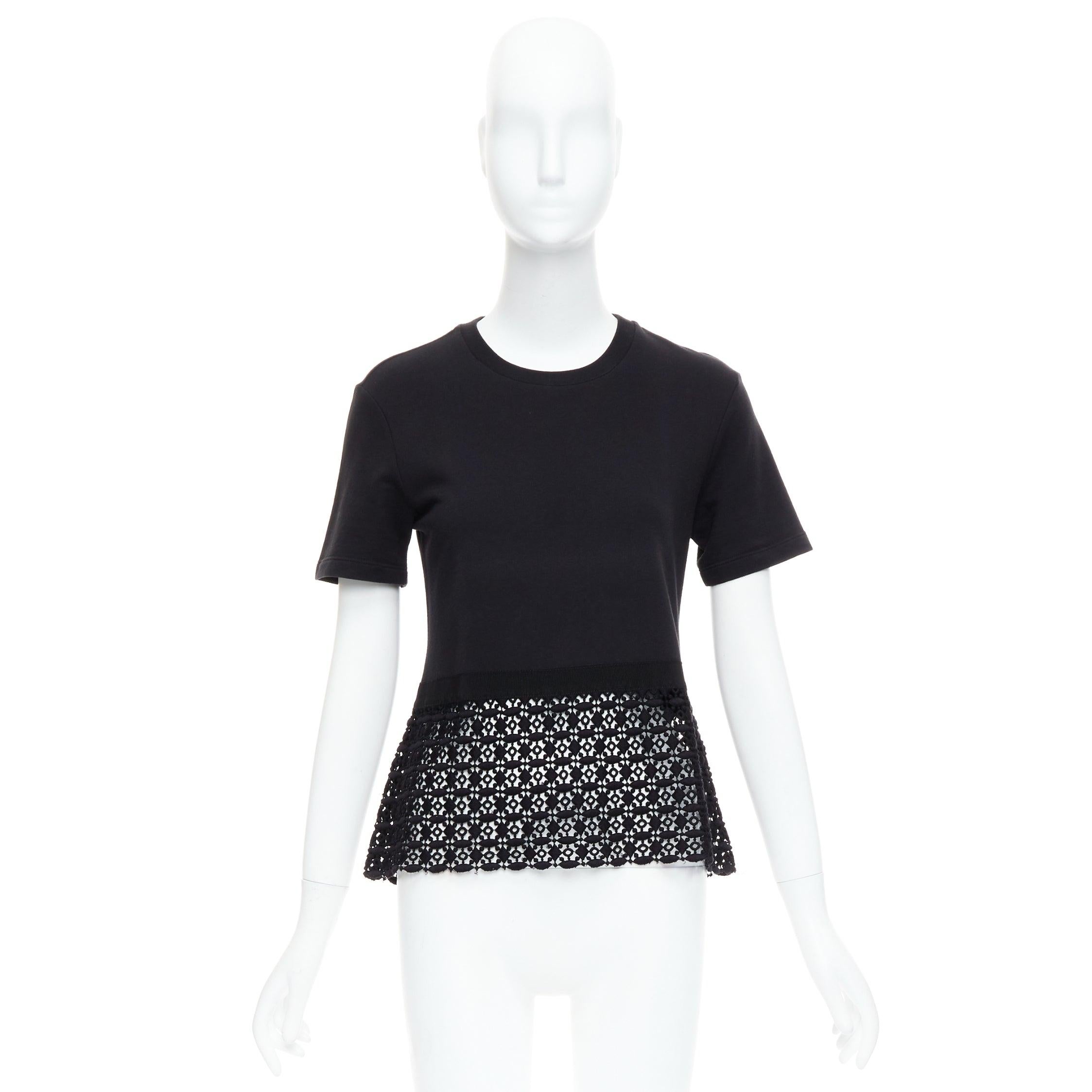 GIAMBATTISTA VALLI black cotton geometric lace hem tshirt IT38 XXS For Sale 4