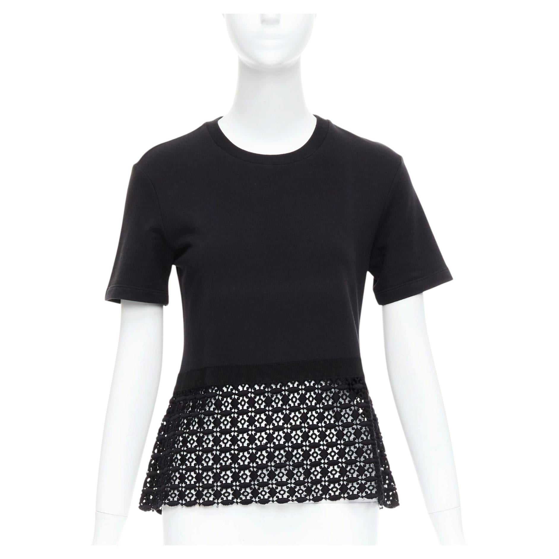 GIAMBATTISTA VALLI schwarzes T-Shirt aus Baumwolle mit geometrischem Spitzensaum IT38 XXS im Angebot