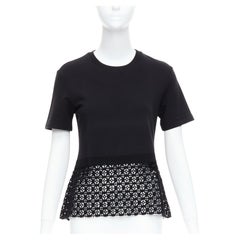GIAMBATTISTA VALLI black cotton geometric lace hem tshirt IT38 XXS
