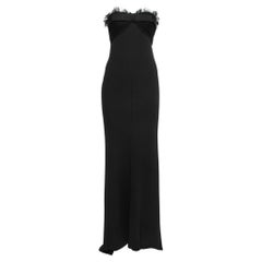 Giambattista Valli Black Crepe Silk Tulle Ruffled Bodice Strapless Gown S