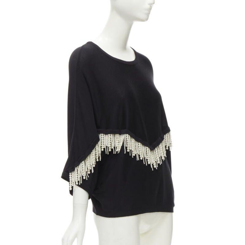 Black GIAMBATTISTA VALLI black dolman sleeve pearl fringe sweater top IT44 M For Sale