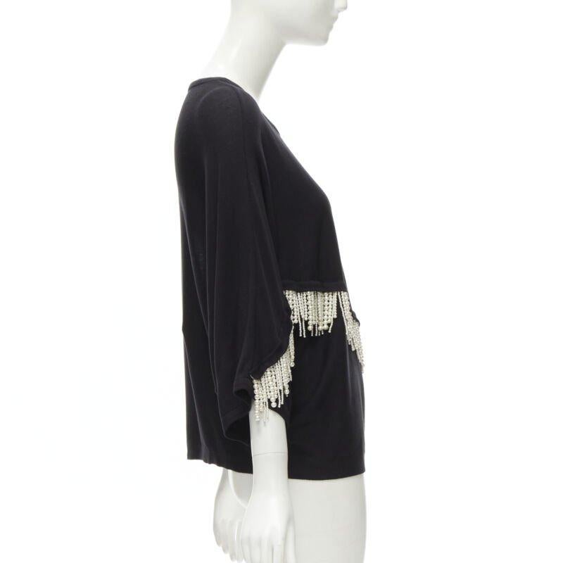GIAMBATTISTA VALLI black dolman sleeve pearl fringe sweater top IT44 M In Excellent Condition For Sale In Hong Kong, NT