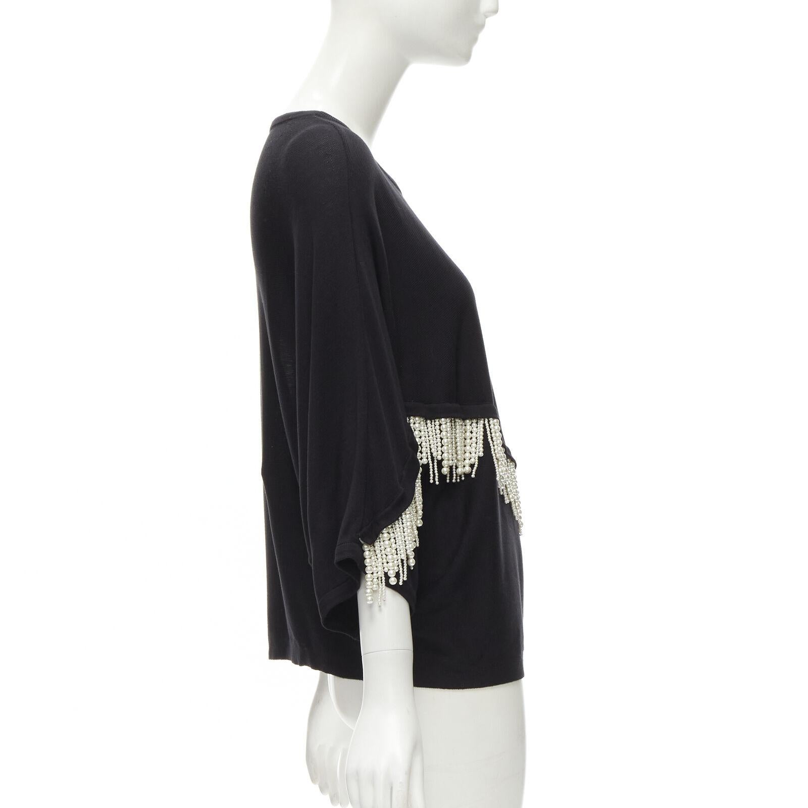 Black GIAMBATTISTA VALLI black dolman sleeve pearl fringe sweater top IT44 M For Sale