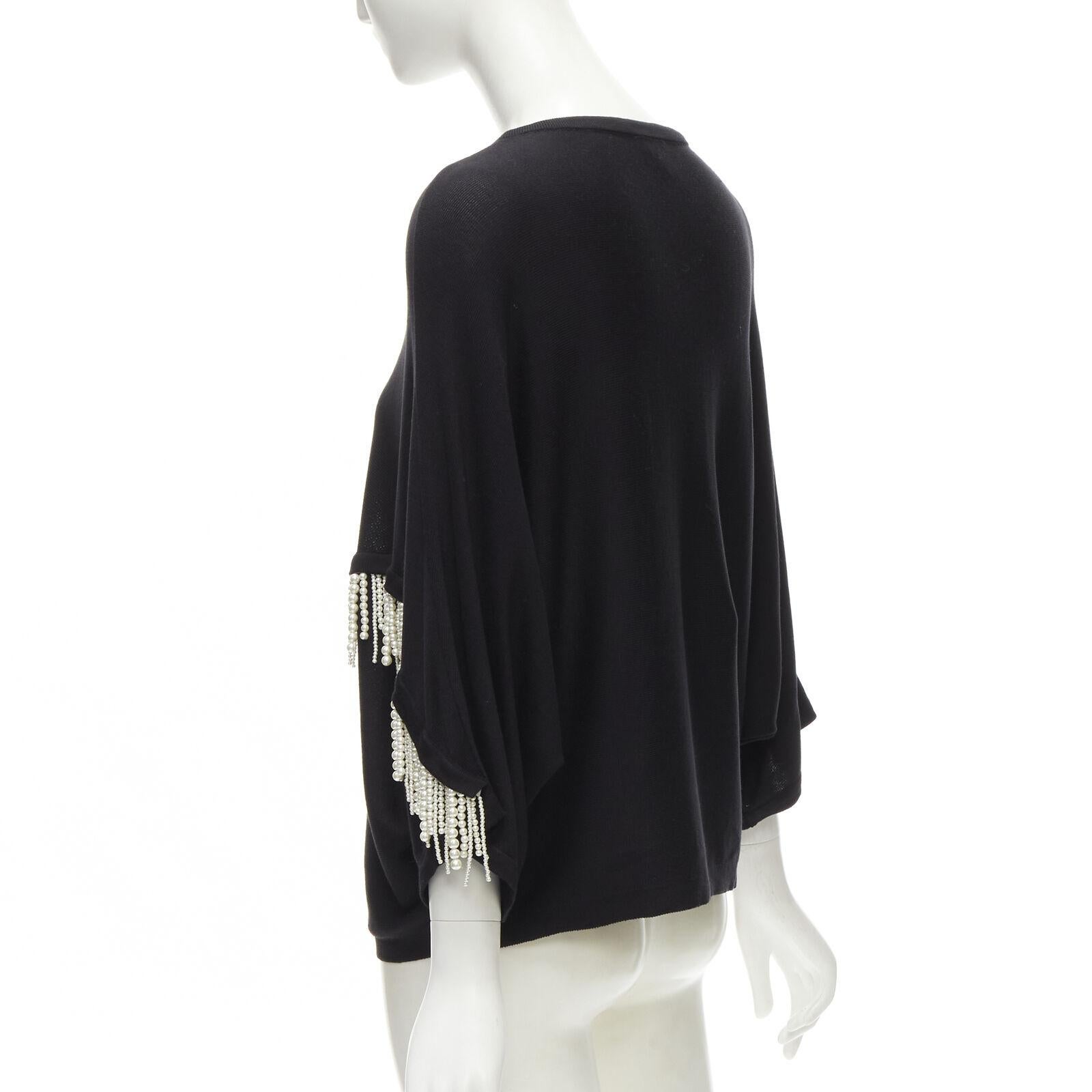 Women's GIAMBATTISTA VALLI black dolman sleeve pearl fringe sweater top IT44 M For Sale