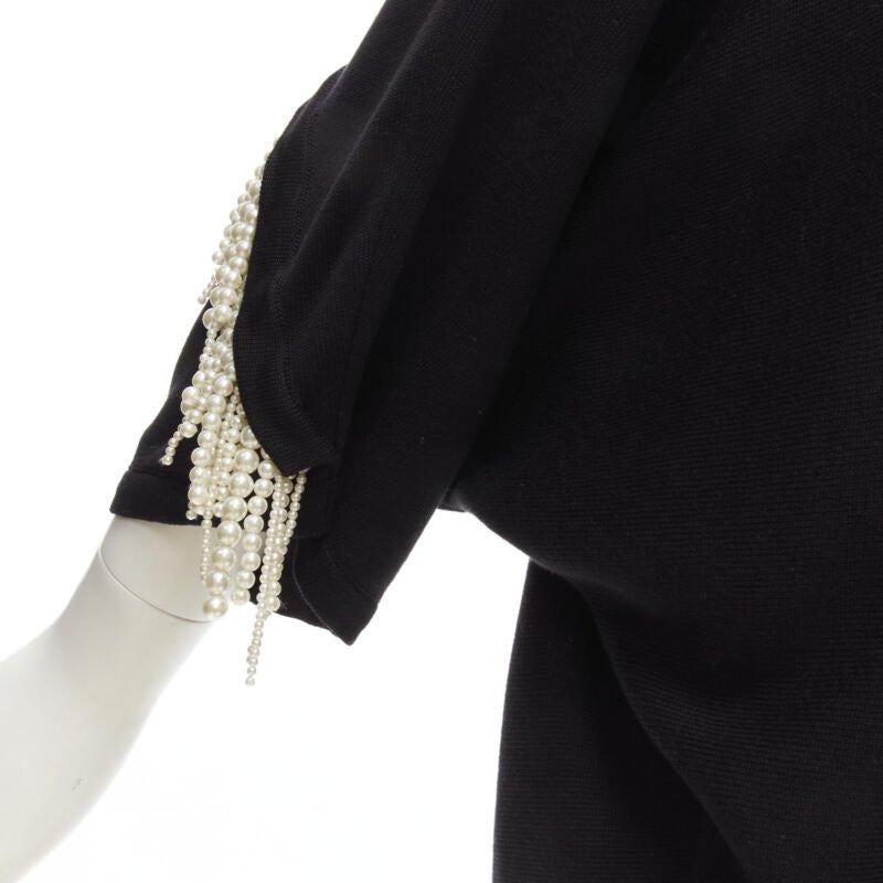 GIAMBATTISTA VALLI black dolman sleeve pearl fringe sweater top IT44 M For Sale 2