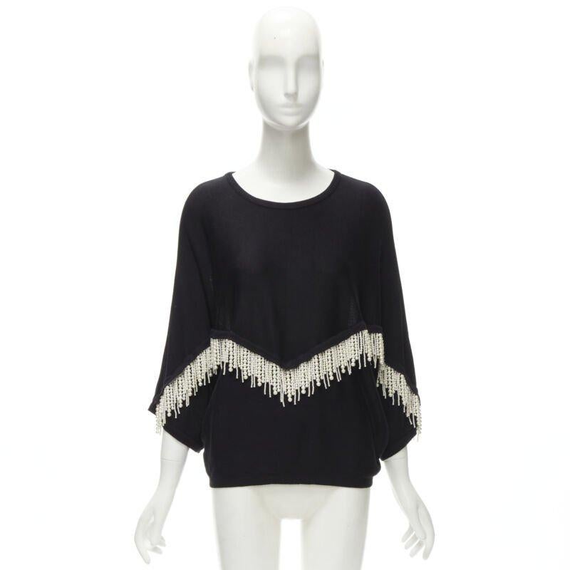 GIAMBATTISTA VALLI black dolman sleeve pearl fringe sweater top IT44 M For Sale 4
