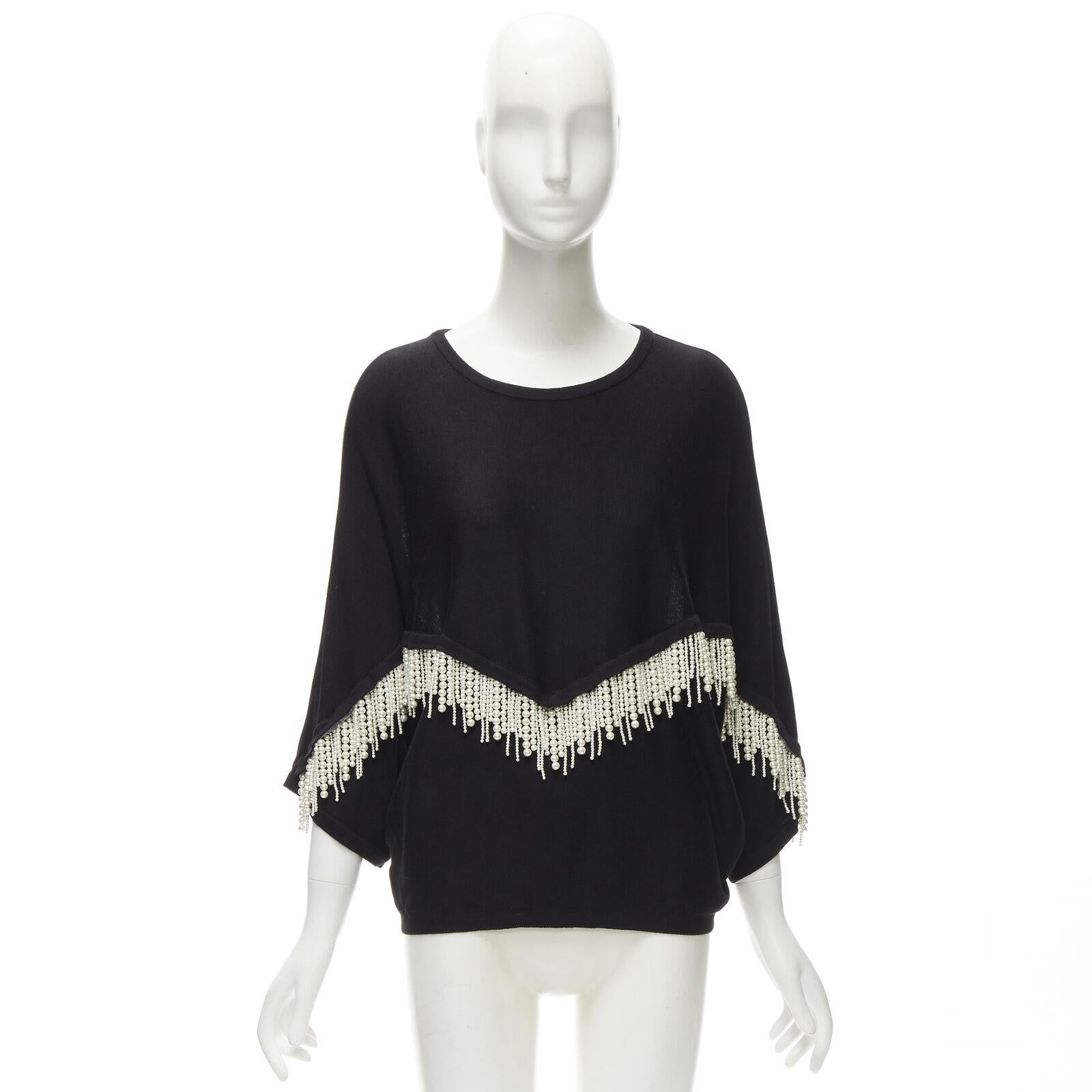 GIAMBATTISTA VALLI black dolman sleeve pearl fringe sweater top IT44 M For Sale 3