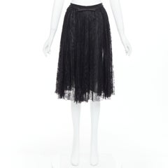 GIAMBATTISTA VALLI black lace silk bow trim pleated knee skirt IT38 XXS