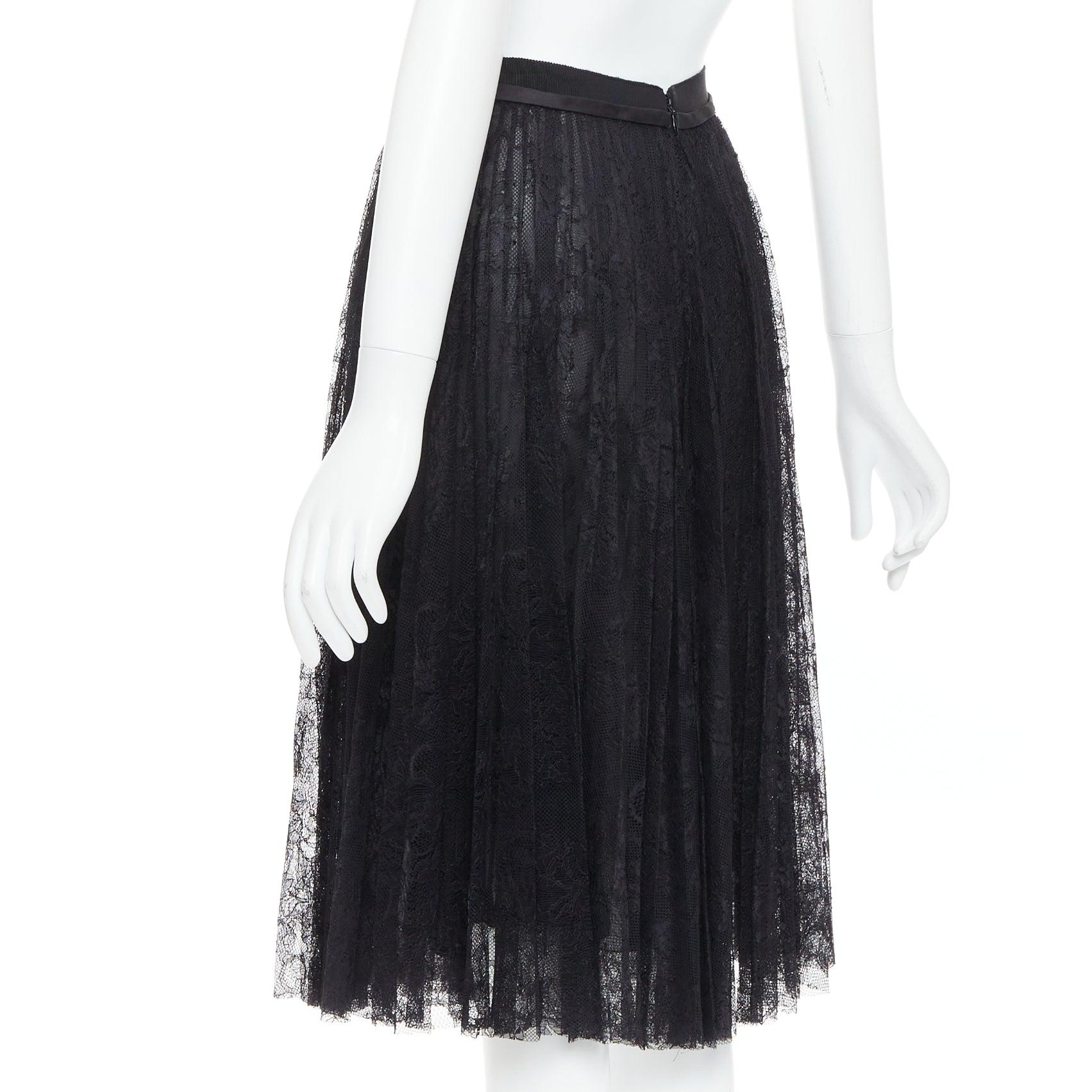 GIAMBATTISTA VALLI black lace silk bow trim pleated knee skirt IT38 XXS For Sale 1