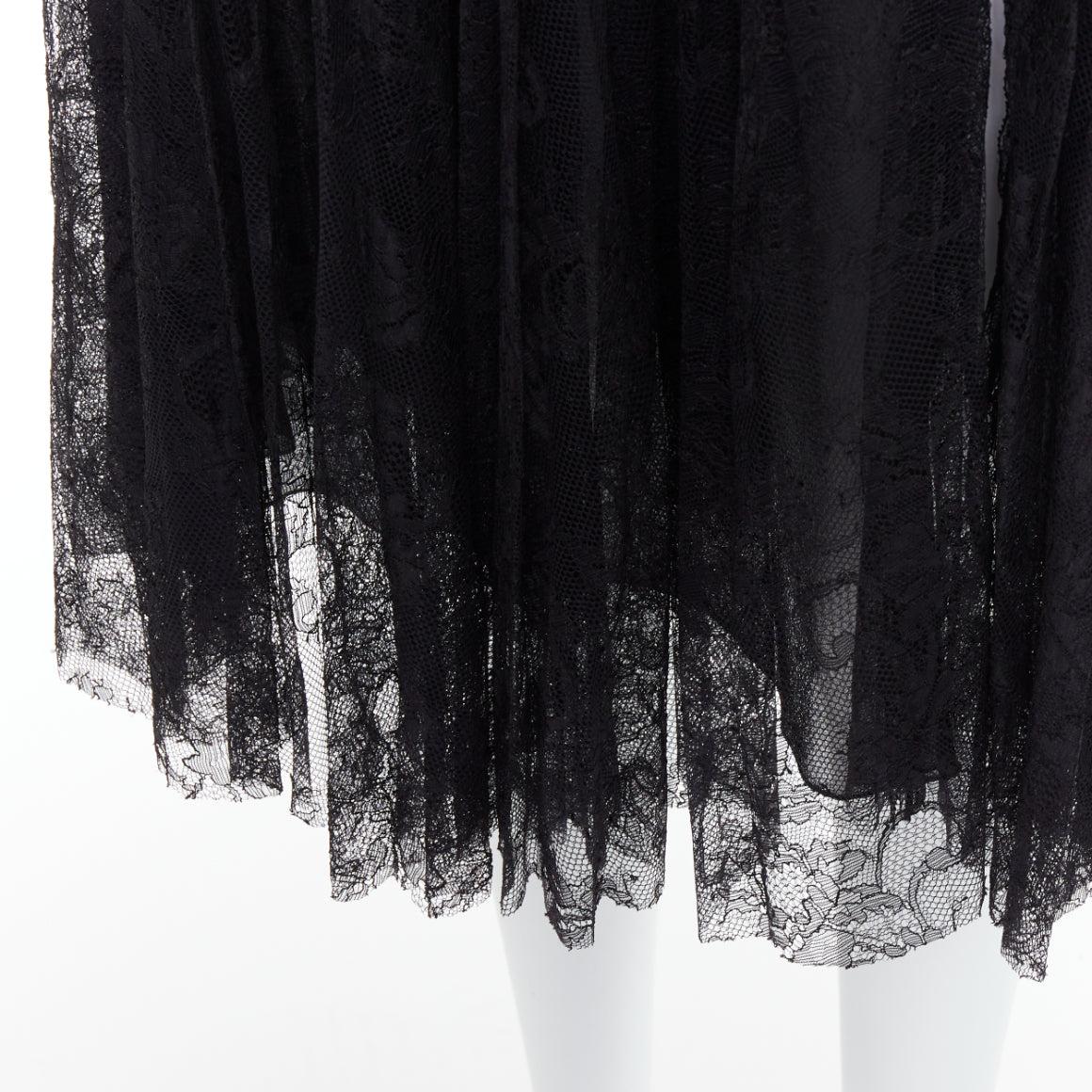 GIAMBATTISTA VALLI black lace silk bow trim pleated knee skirt IT38 XXS For Sale 3