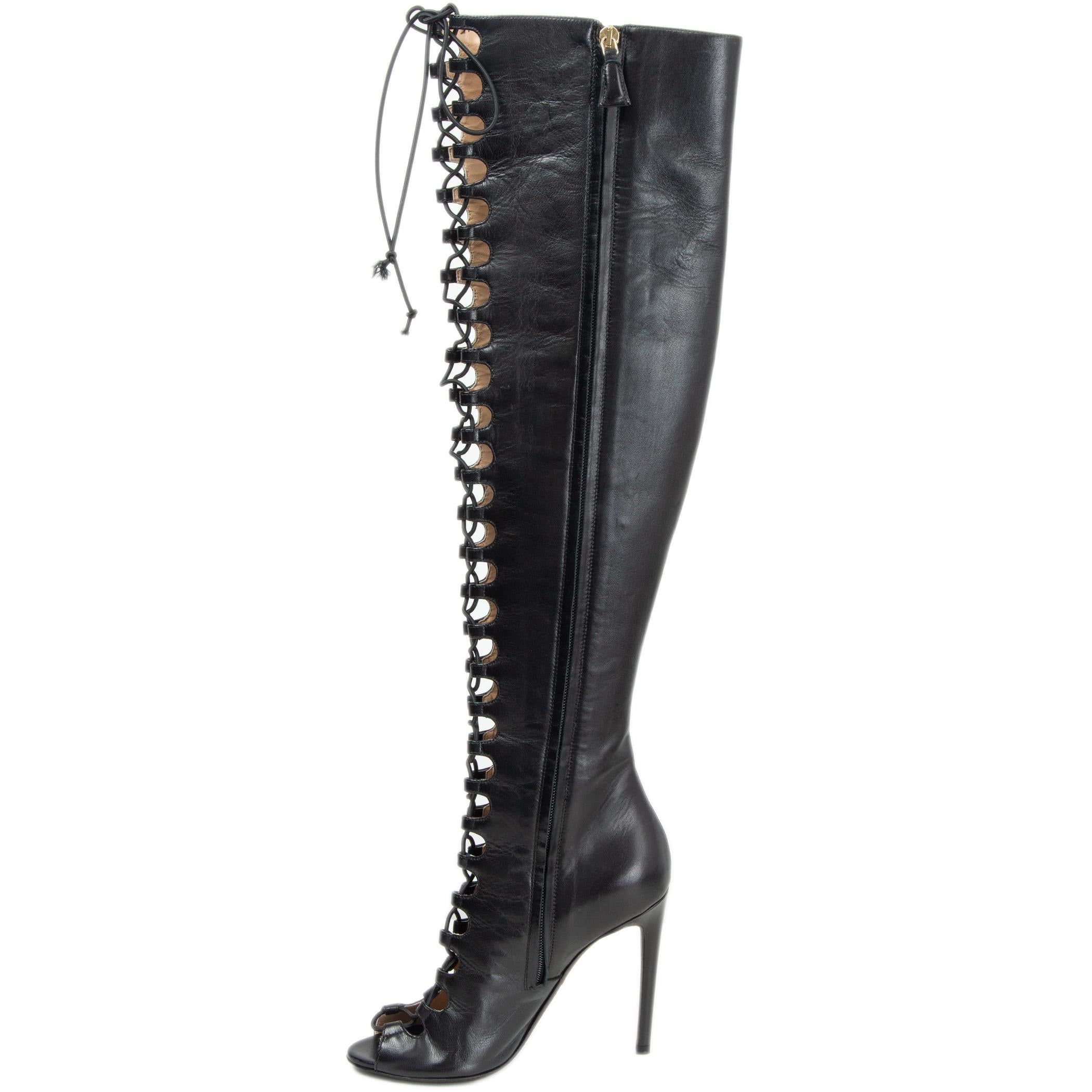GIAMBATTISTA VALLI schwarzes Leder VALLI LACE UP OVER KNEE Stiefel Schuhe 37,5 (Schwarz)
