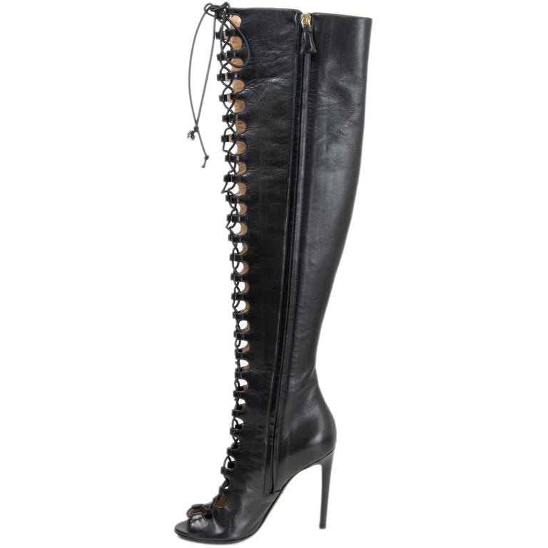 GIAMBATTISTA VALLI black leather VALLI LACE UP OVER KNEE Boots Shoes 37 ...