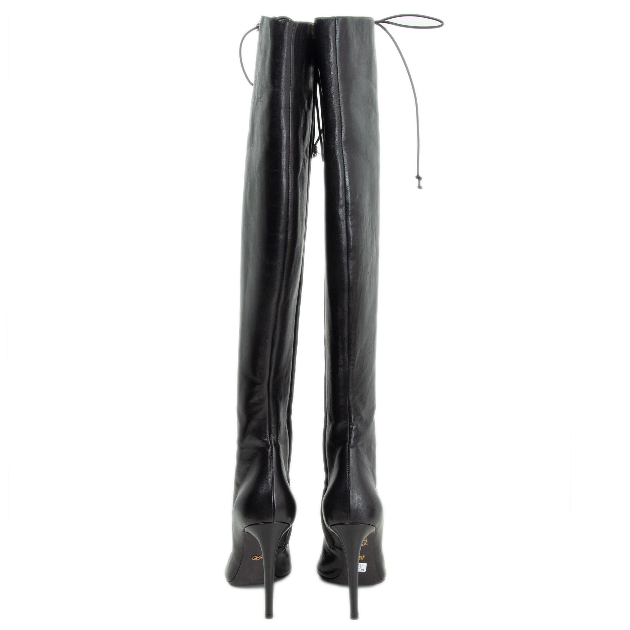 Black GIAMBATTISTA VALLI black leather VALLI LACE UP OVER KNEE Boots Shoes 37.5
