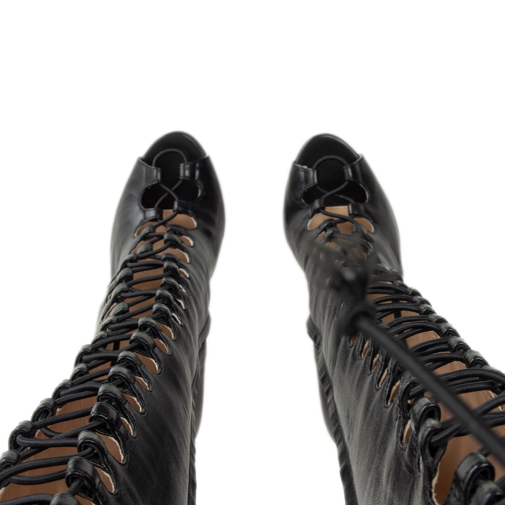 GIAMBATTISTA VALLI black leather VALLI LACE UP OVER KNEE Boots Shoes 37.5 In Excellent Condition In Zürich, CH