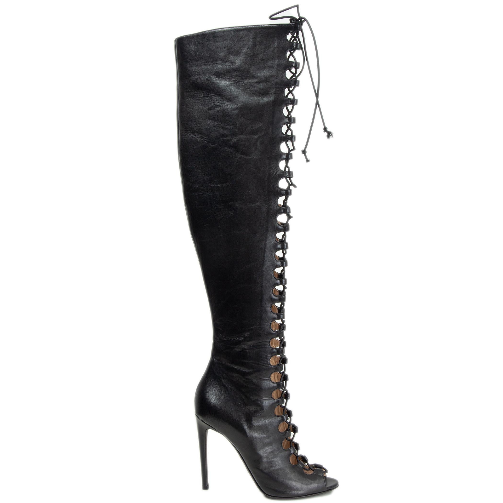 GIAMBATTISTA VALLI black leather VALLI LACE UP OVER KNEE Boots Shoes 37.5