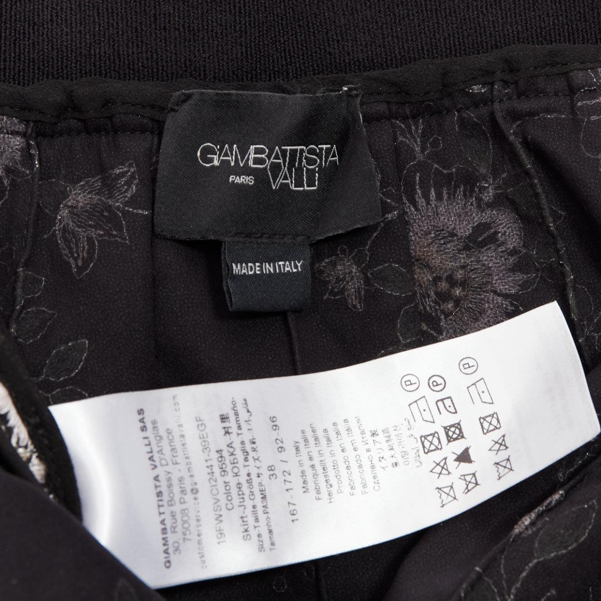 GIAMBATTISTA VALLI black pink floral embroidered 100% wool midi skirt IT38 XS For Sale 3