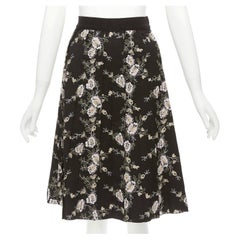 GIAMBATTISTA VALLI black pink floral embroidered 100% wool midi skirt IT38 XS