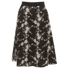 GIAMBATTISTA VALLI Midirock mit Blumenstickerei in Schwarz-Rosa aus 100% Wolle IT38 XS