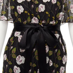 GIAMBATTISTA VALLI black pink floral lace cape back belt tie dress IT38 XS