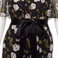 GIAMBATTISTA VALLI black pink floral lace cape back belt tie dress IT38 XS