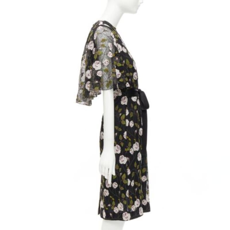 GIAMBATTISTA VALLI black pink floral lace cape back belt tie dress IT38 XS In Good Condition For Sale In Hong Kong, NT
