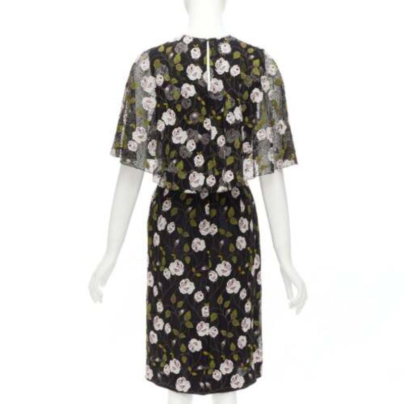Women's GIAMBATTISTA VALLI black pink floral lace cape back belt tie dress IT38 XS For Sale