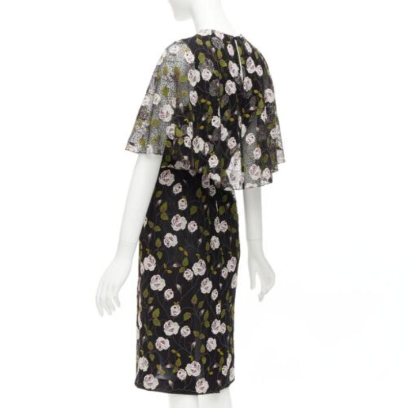 GIAMBATTISTA VALLI black pink floral lace cape back belt tie dress IT38 XS For Sale 1