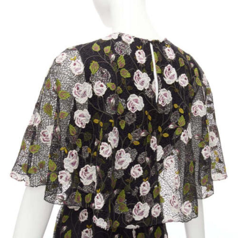 GIAMBATTISTA VALLI black pink floral lace cape back belt tie dress IT38 XS For Sale 2