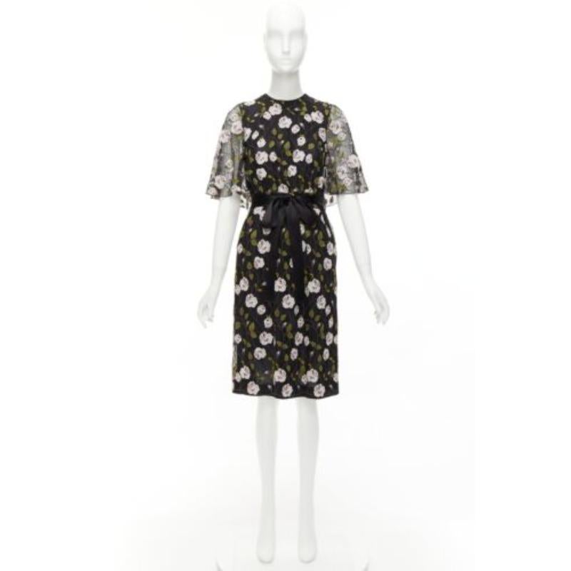 GIAMBATTISTA VALLI black pink floral lace cape back belt tie dress IT38 XS For Sale 4