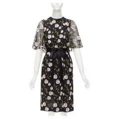 GIAMBATTISTA VALLI black pink floral lace cape back belt tie dress IT38 XS