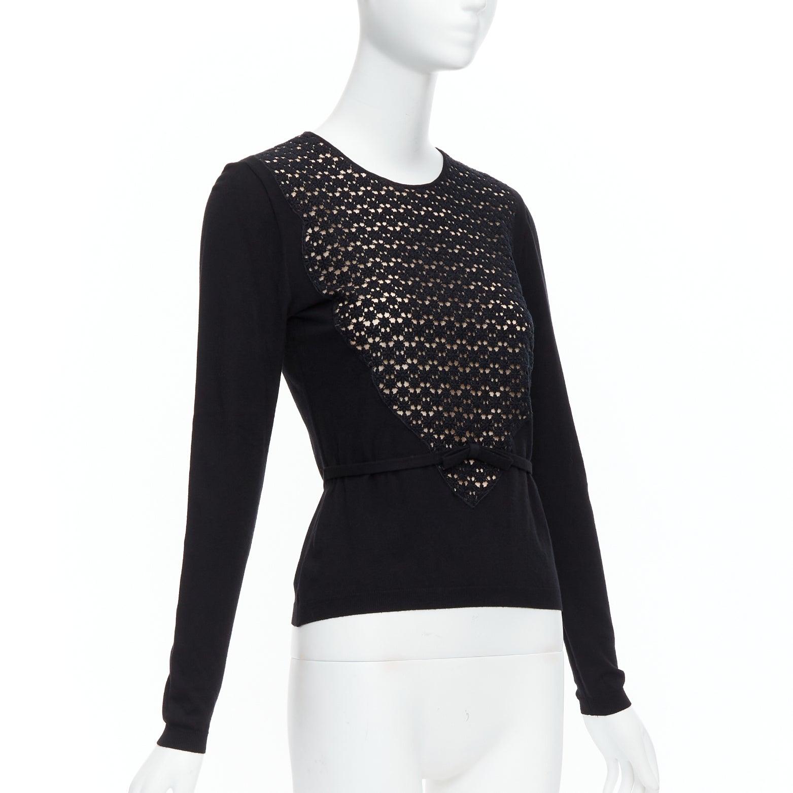 Black GIAMBATTISTA VALLI black pink overlay bow detail lace sweater XXS For Sale