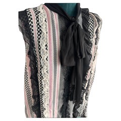 Giambattista Valli black/pink  sleeveless ruffle blouse
