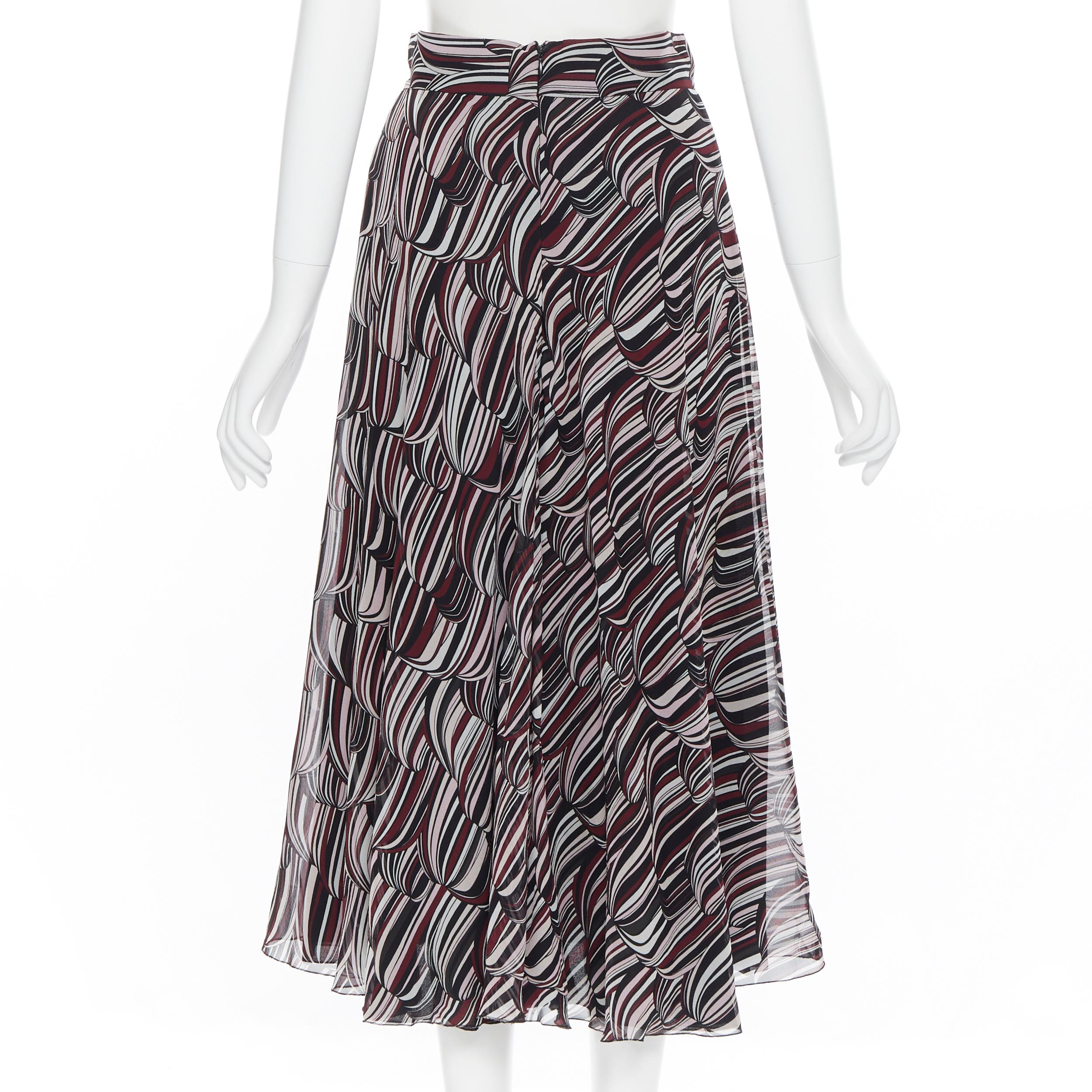 GIAMBATTISTA VALLI black red tropical pattern 100% silk midi skirt IT38 XS In Good Condition For Sale In Hong Kong, NT