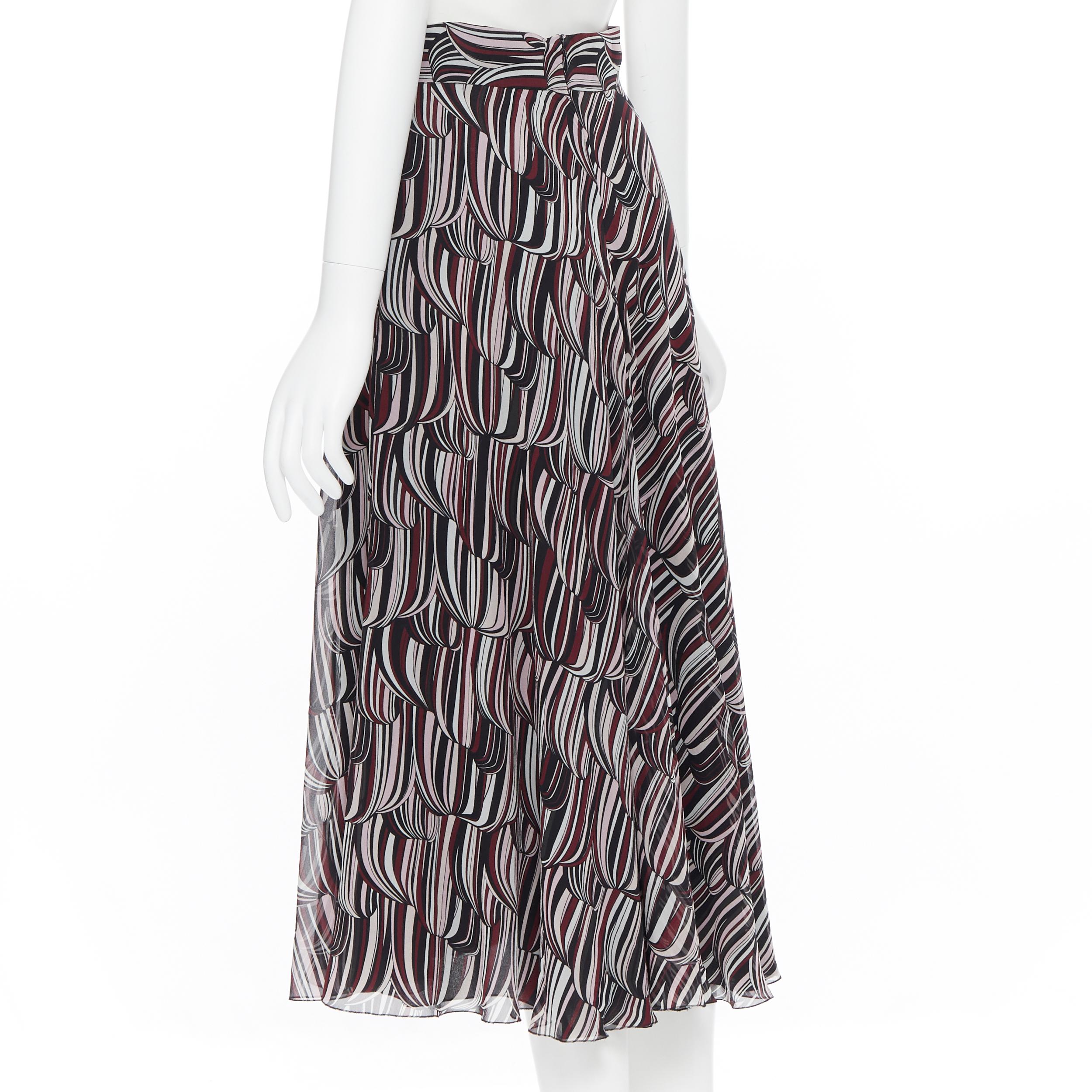 Women's GIAMBATTISTA VALLI black red tropical pattern 100% silk midi skirt IT38 XS For Sale
