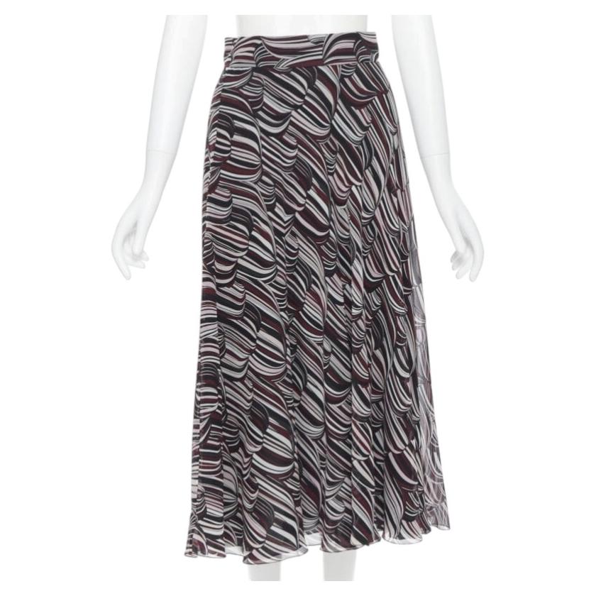 GIAMBATTISTA VALLI negro rojo estampado tropical falda midi 100% seda IT38 XS