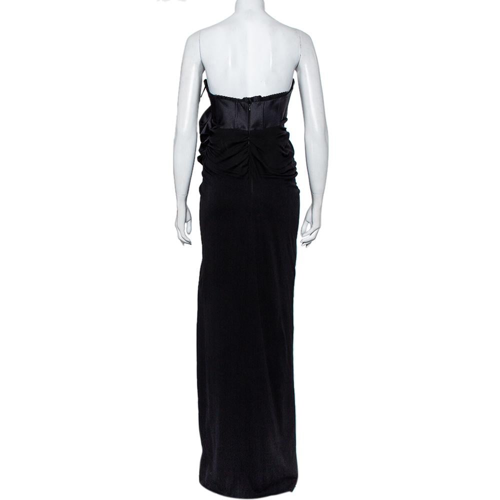 Giambattista Valli Black Silk Draped Bustier Detail Faux Wrap Gown S In Good Condition In Dubai, Al Qouz 2