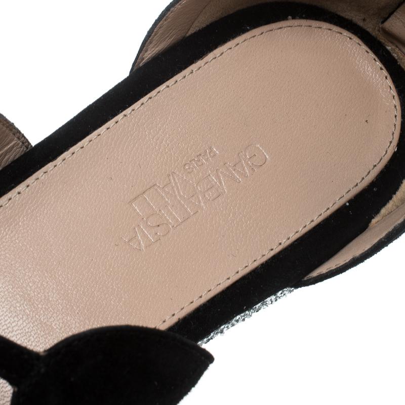 Women's Giambattista Valli Black Suede Glitter Platform Flat Gladiator Sandals Size 38.5