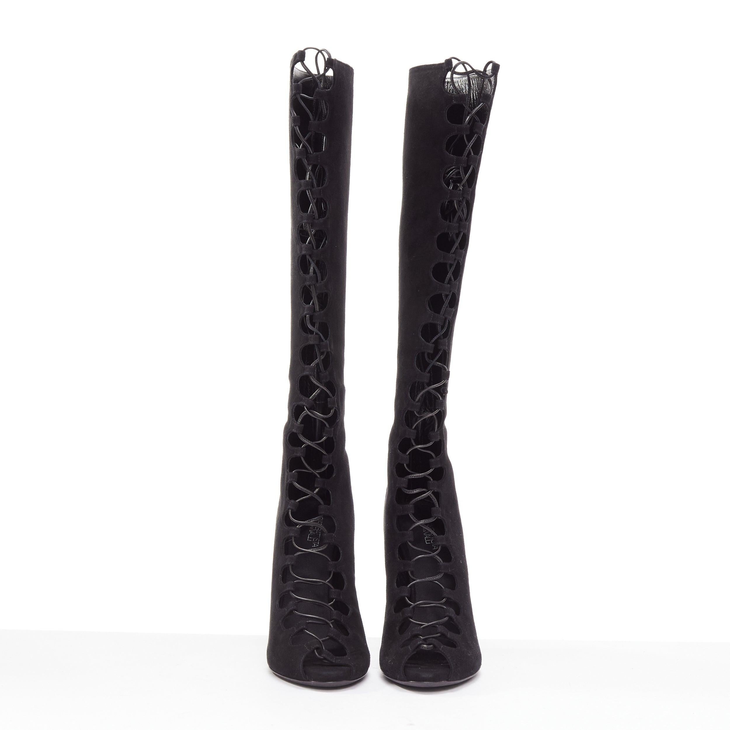 Black GIAMBATTISTA VALLI black suede leather criss cross lace up front boots EU38 For Sale
