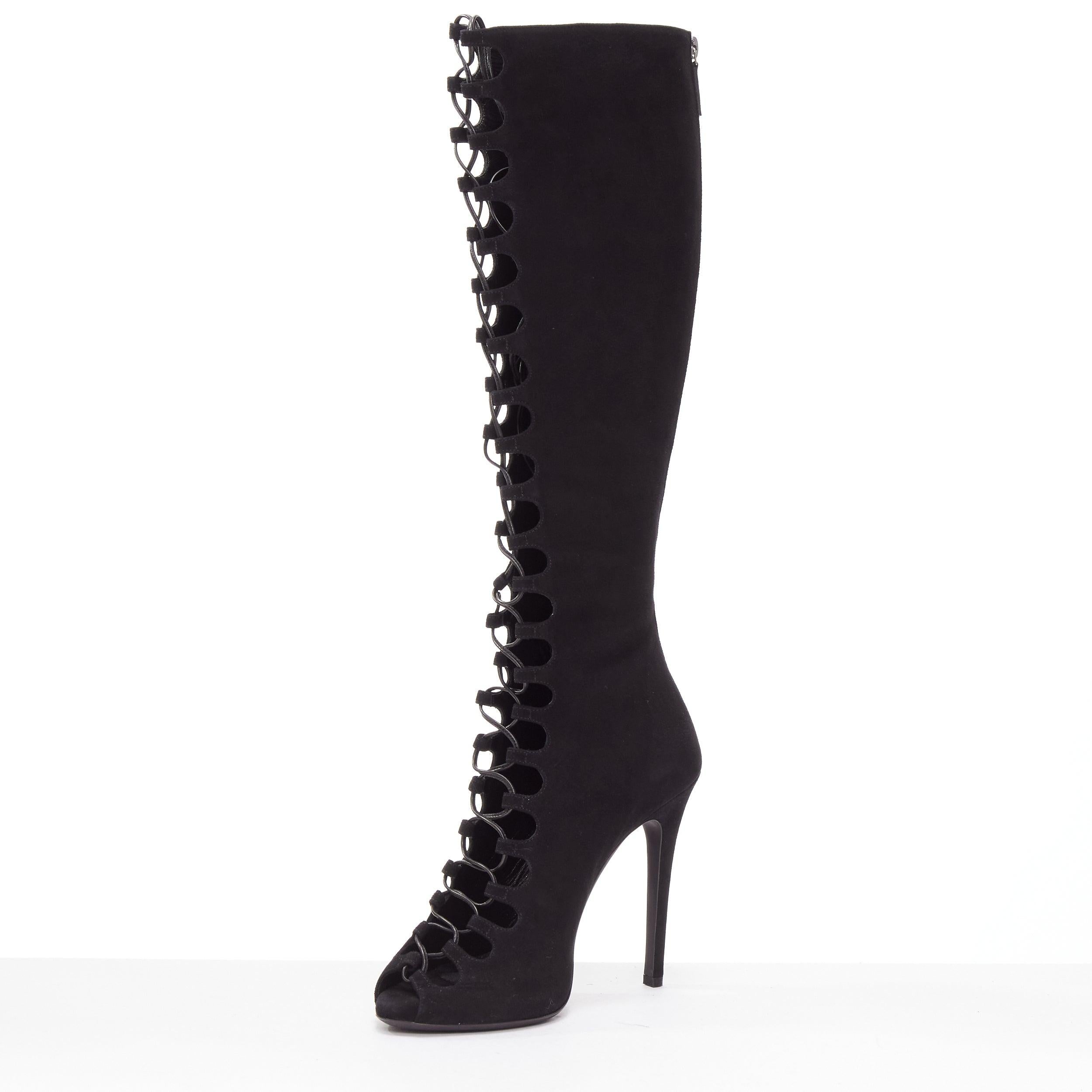 GIAMBATTISTA VALLI black suede leather criss cross lace up front boots EU38 In Good Condition For Sale In Hong Kong, NT
