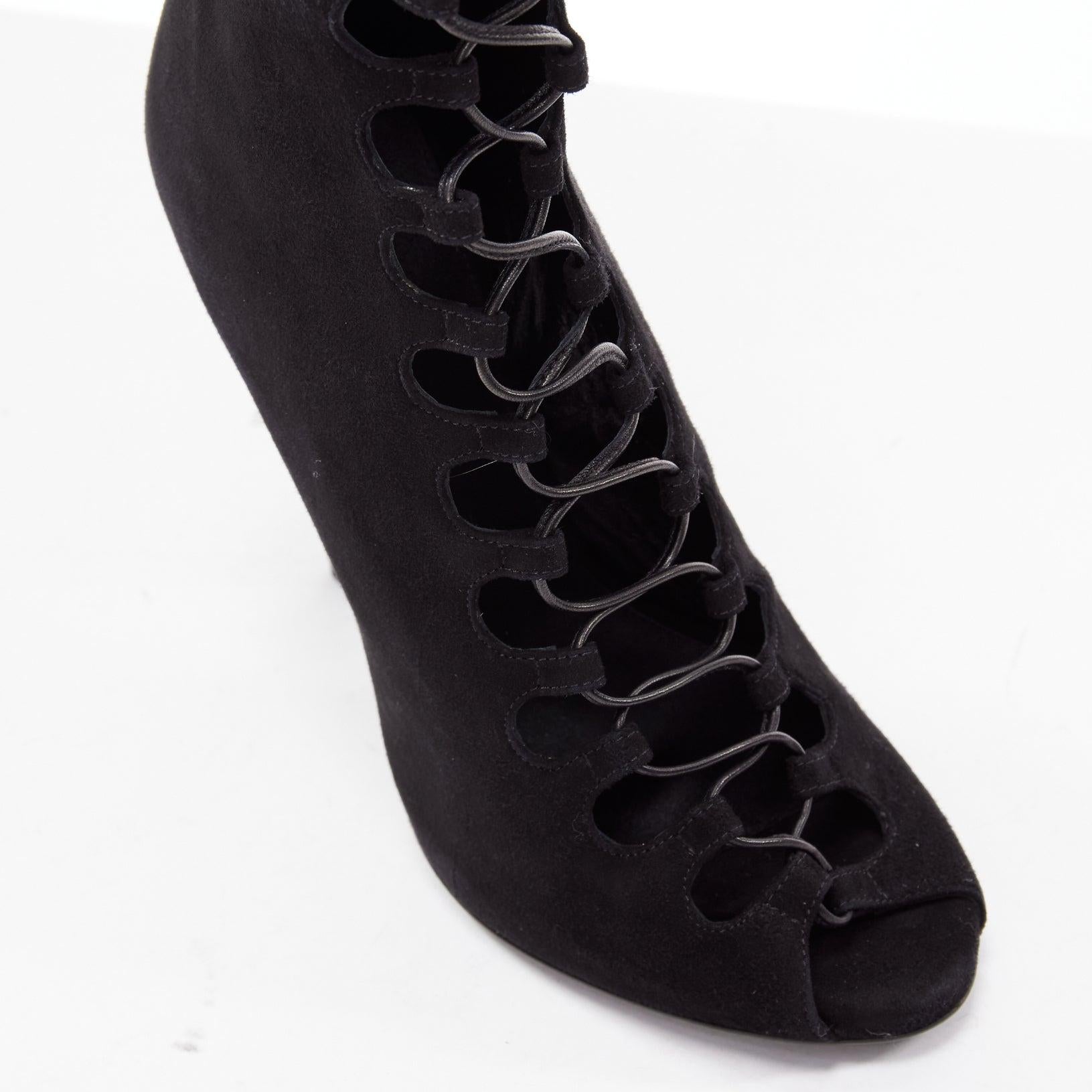 GIAMBATTISTA VALLI black suede leather criss cross lace up front boots EU38 For Sale 2