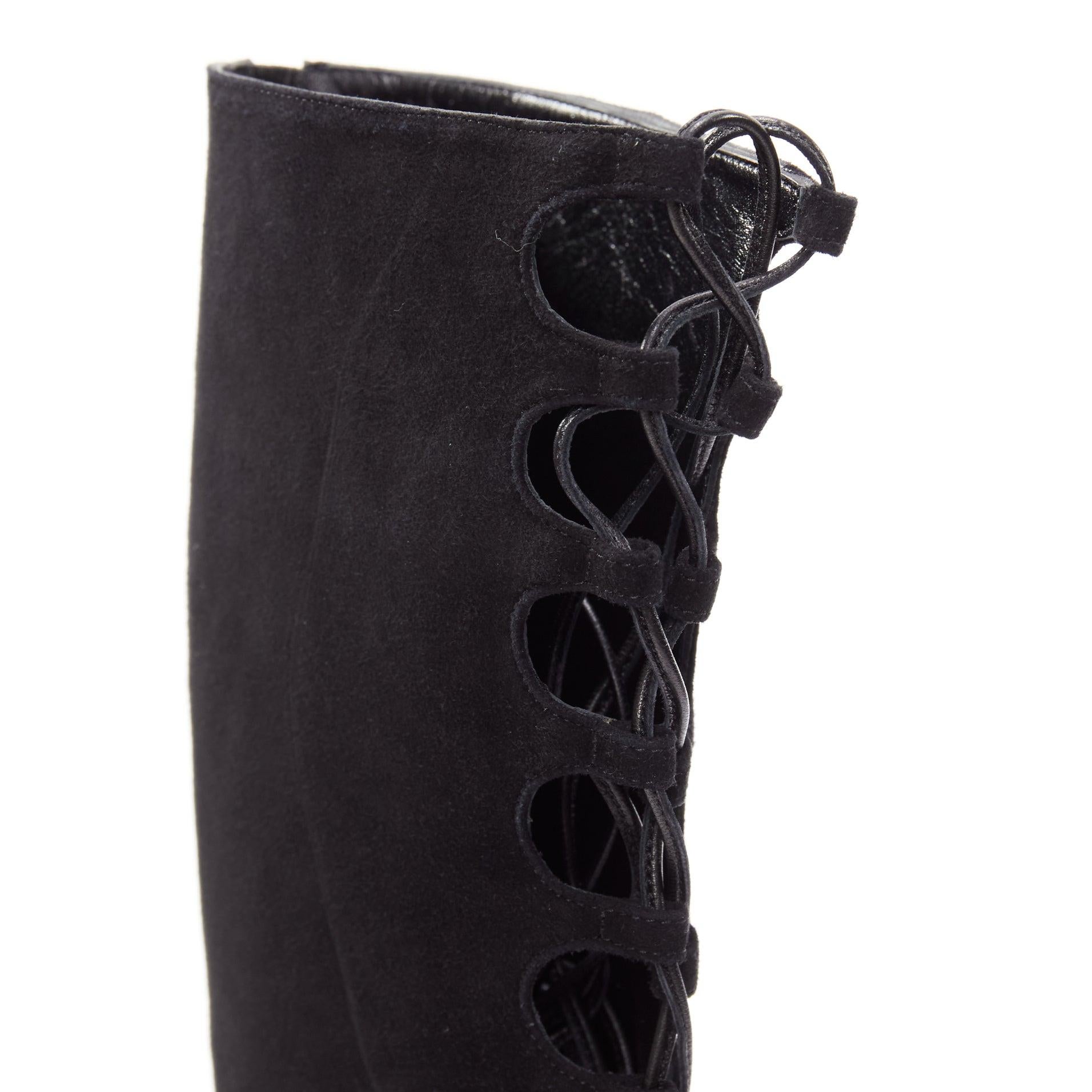 GIAMBATTISTA VALLI black suede leather criss cross lace up front boots EU38 For Sale 3