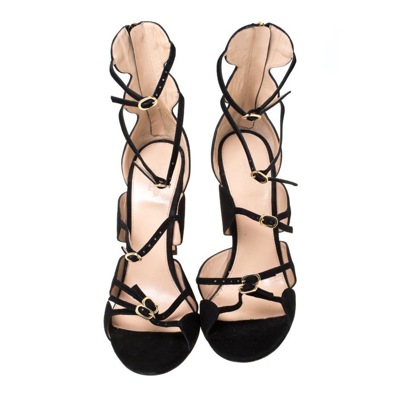 Giambattista Valli Schwarz Wildleder Offene Zehe Riemchen Käfig Sandalen Größe 40 im Zustand „Neu“ in Dubai, Al Qouz 2