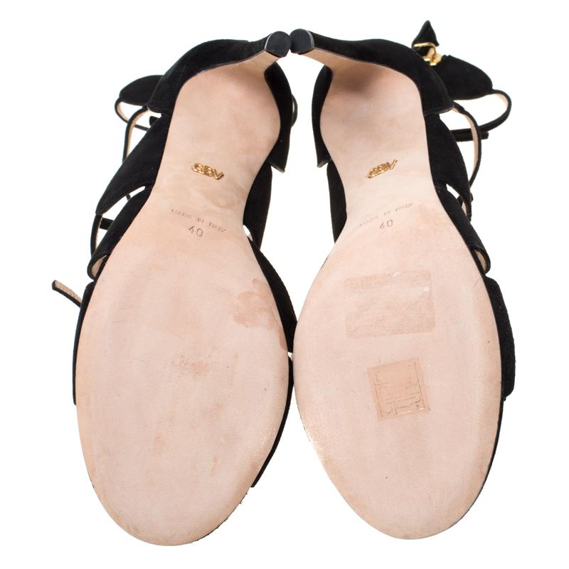 Giambattista Valli Black Suede Open Toe Strappy Cage Sandals Size 40 In New Condition In Dubai, Al Qouz 2