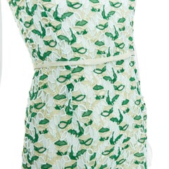 GIAMBATTISTA VALLI blue green silk blend leaf embroidery lace cocktail dress XXS