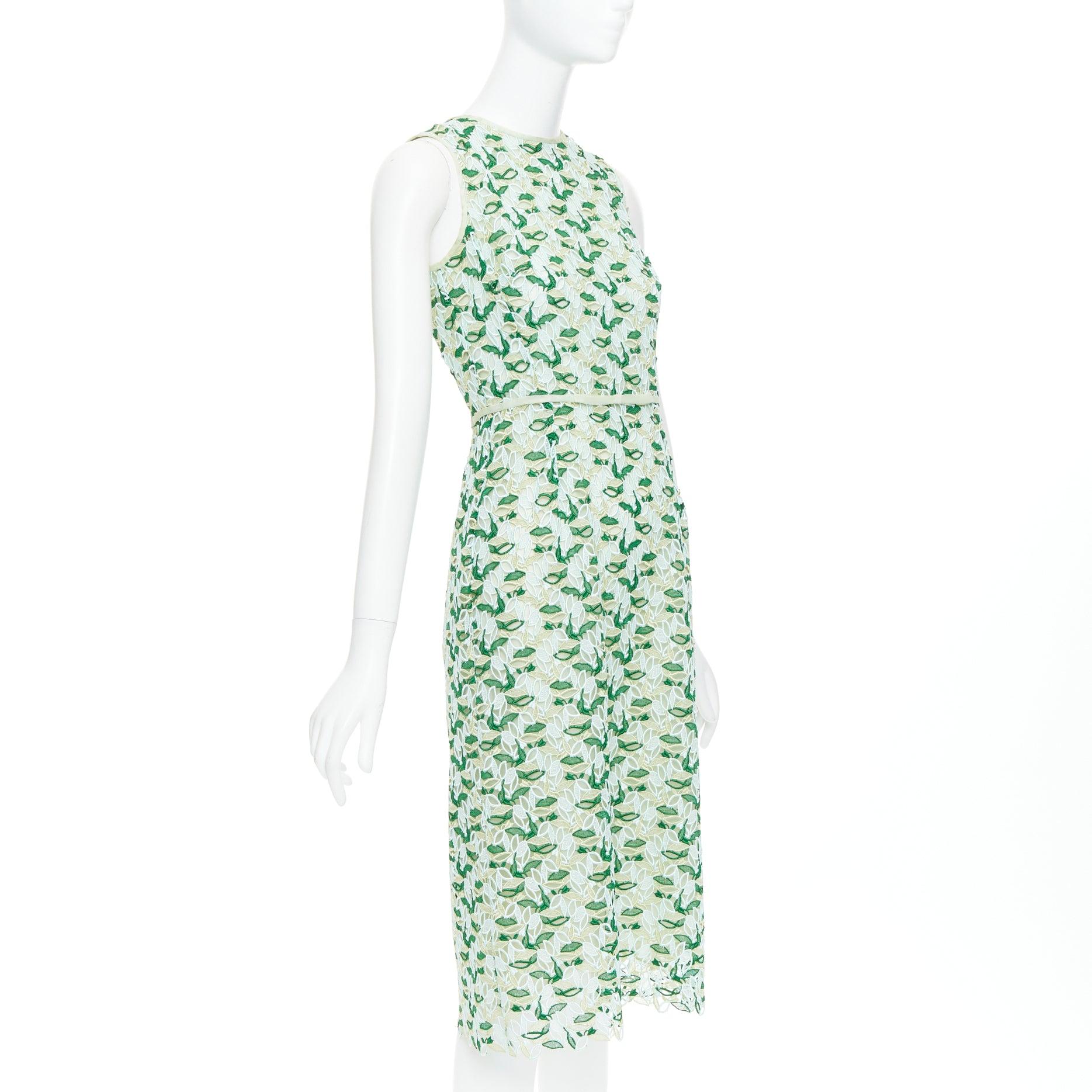 Gray GIAMBATTISTA VALLI blue green silk blend leaf embroidery lace cocktail dress XXS For Sale