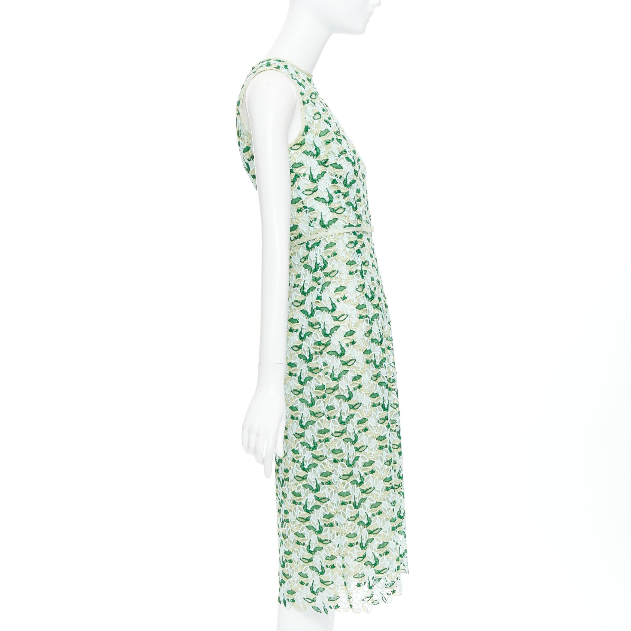 GIAMBATTISTA VALLI blue green silk blend leaf embroidery lace cocktail dress XXS In Good Condition For Sale In Hong Kong, NT