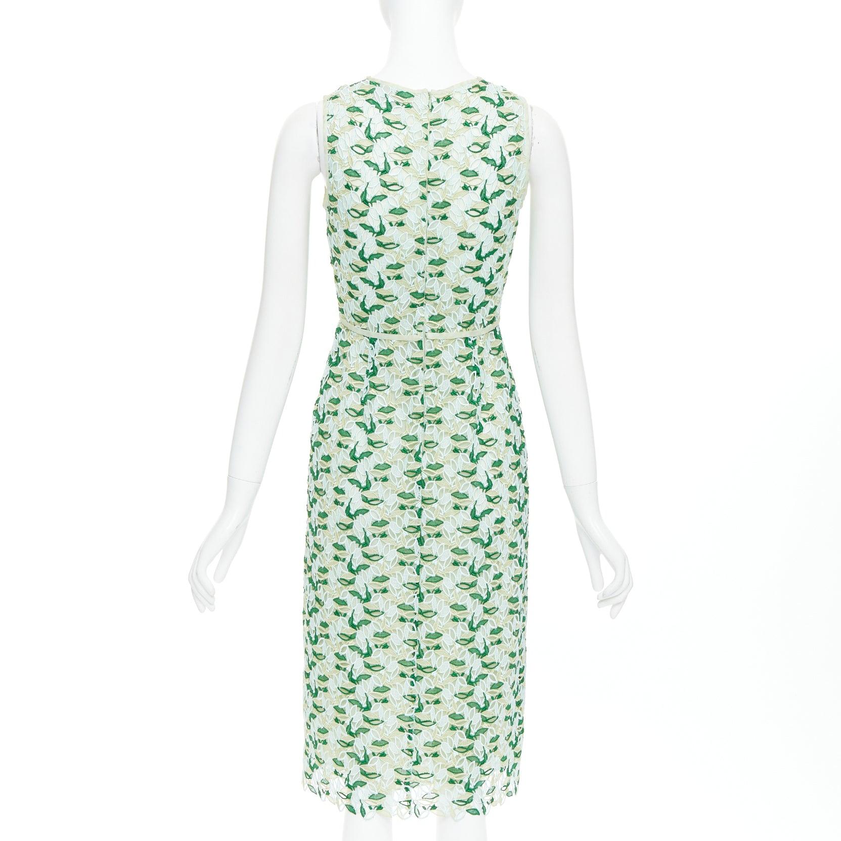 Women's GIAMBATTISTA VALLI blue green silk blend leaf embroidery lace cocktail dress XXS For Sale