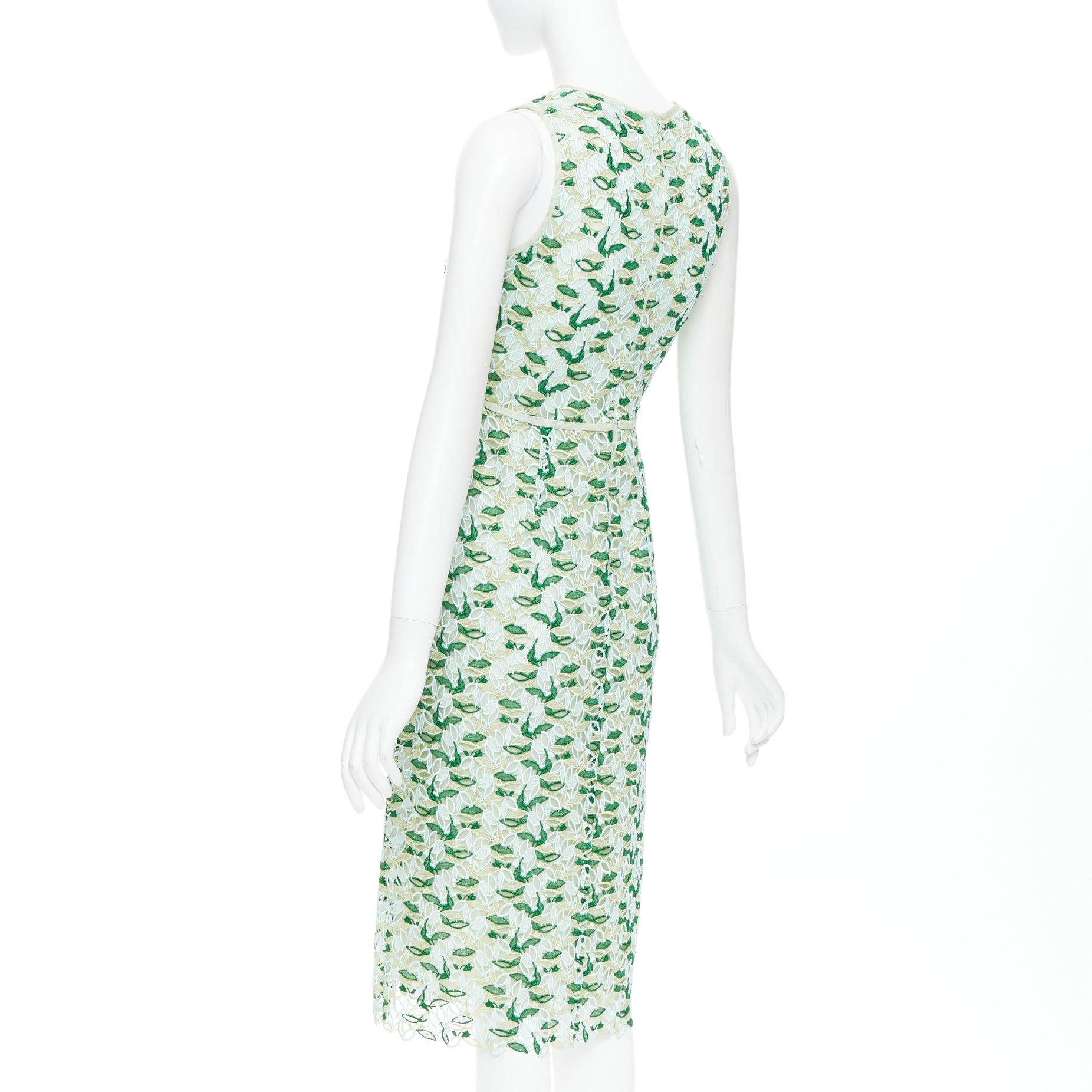 GIAMBATTISTA VALLI blue green silk blend leaf embroidery lace cocktail dress XXS For Sale 1