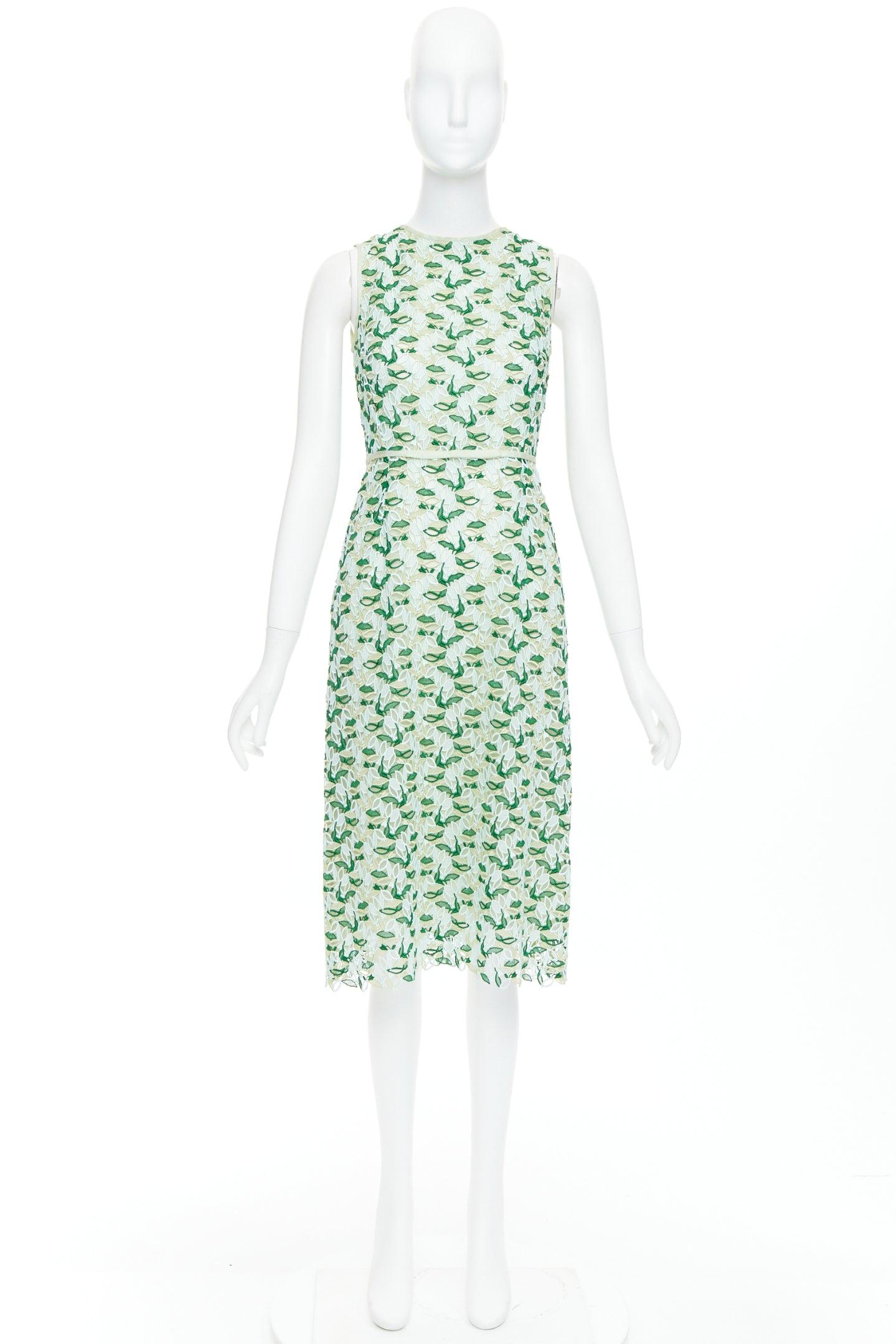 GIAMBATTISTA VALLI blue green silk blend leaf embroidery lace cocktail dress XXS For Sale 4
