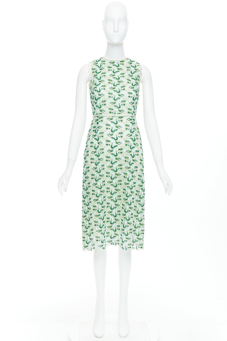 Giambattista Valli Blue Green Silk Blend Leaf Embroidery Lace Cocktail Dress XXS